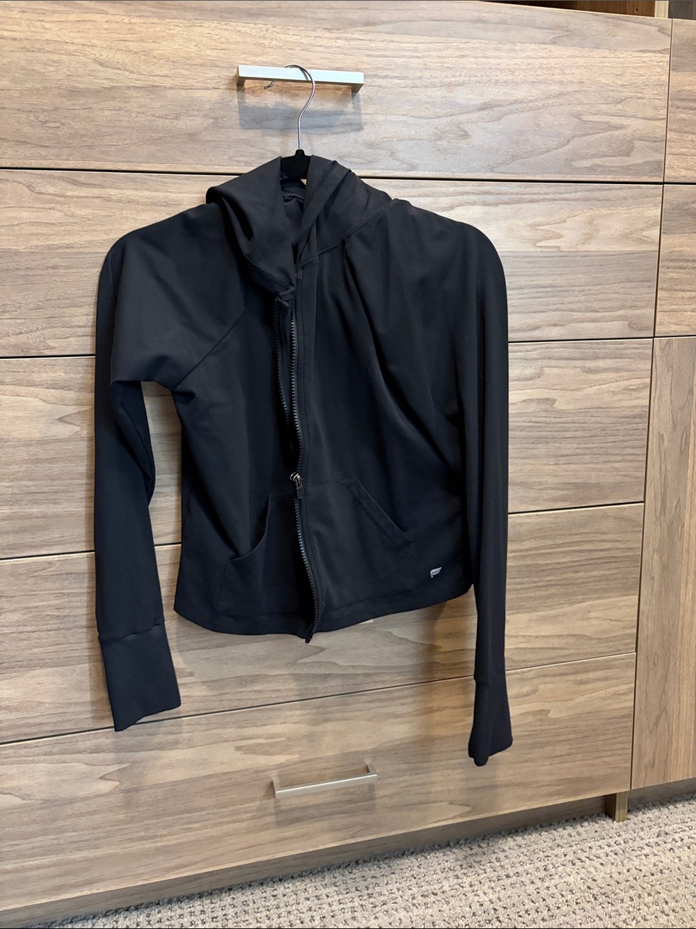 Black Women's Zip Hoodie Jacket Lightweight Hooded Crop
